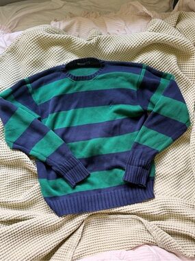 Polo Ralph Lauren green and navy striped cotton sweater